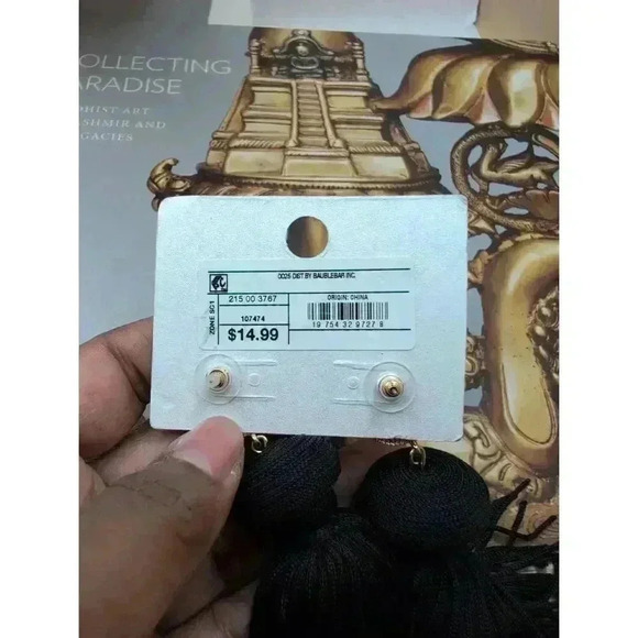 NWT Sugarfix By Baublebar Black Nickle Free Long Woven Tassel Earrings Womens - Picture 3 of 4